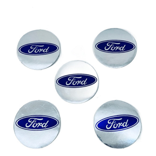 Adesivo Redondo Ford Calota Roda 47mm Fundo Prata Sem Resina